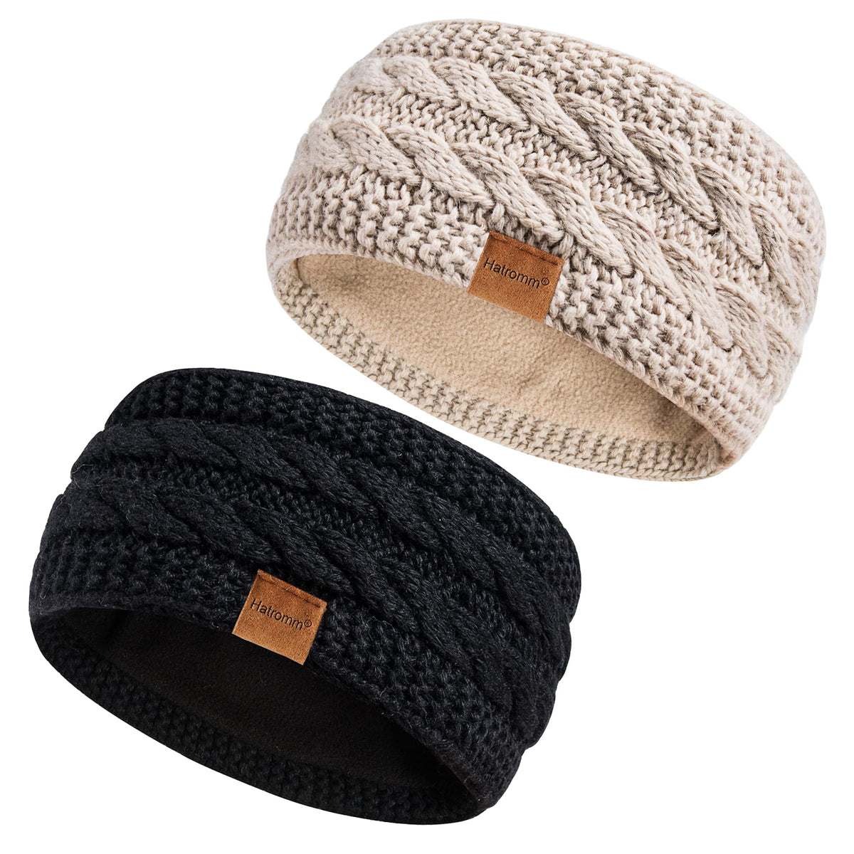Hatromm Winter Headbands 2 Pack in Black and Beige front view