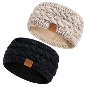 Hatromm Winter Headbands 2 Pack in Black and Beige front view
