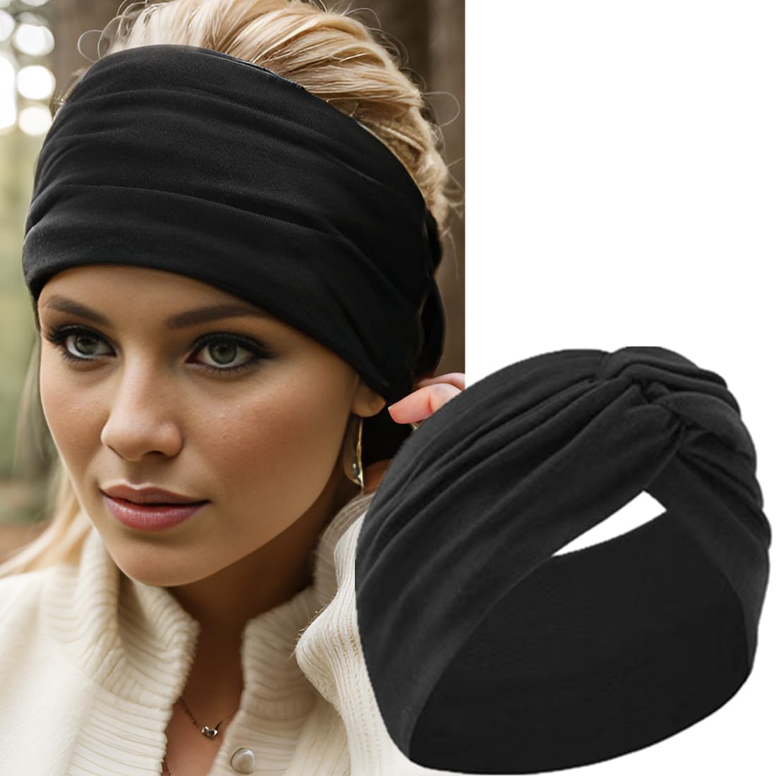 HAUHC Extra Wide Headband in black front view