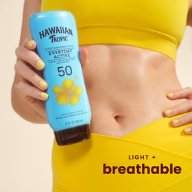 Hawaiian Tropic Everyday Active SPF 50 Sunscreen Lotion side view showing texture