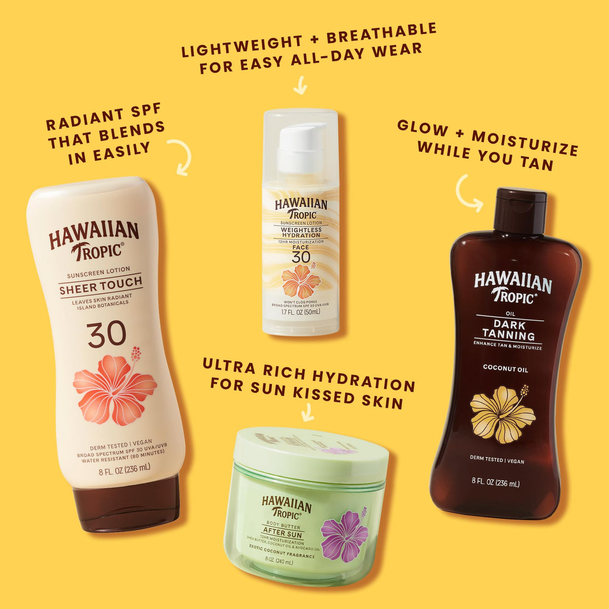 Hawaiian Tropic Island Sport Sunscreen Spray with tropical plants