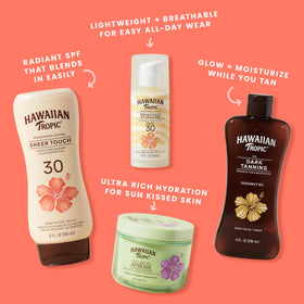Hawaiian Tropic Sheer Touch Lotion SPF 30 with tropical background