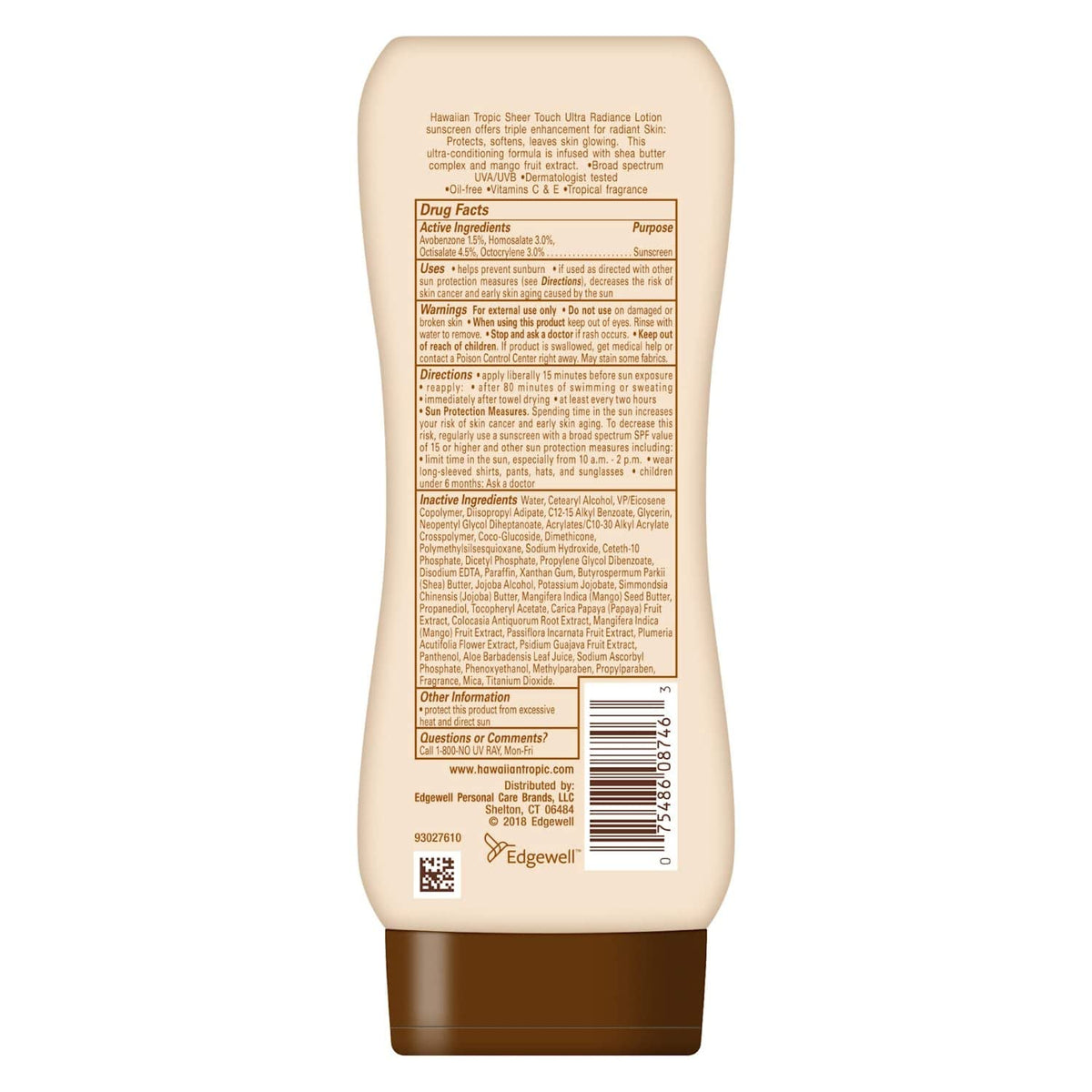 Hawaiian Tropic Sheer Touch SPF 15 Lotion 8oz back view