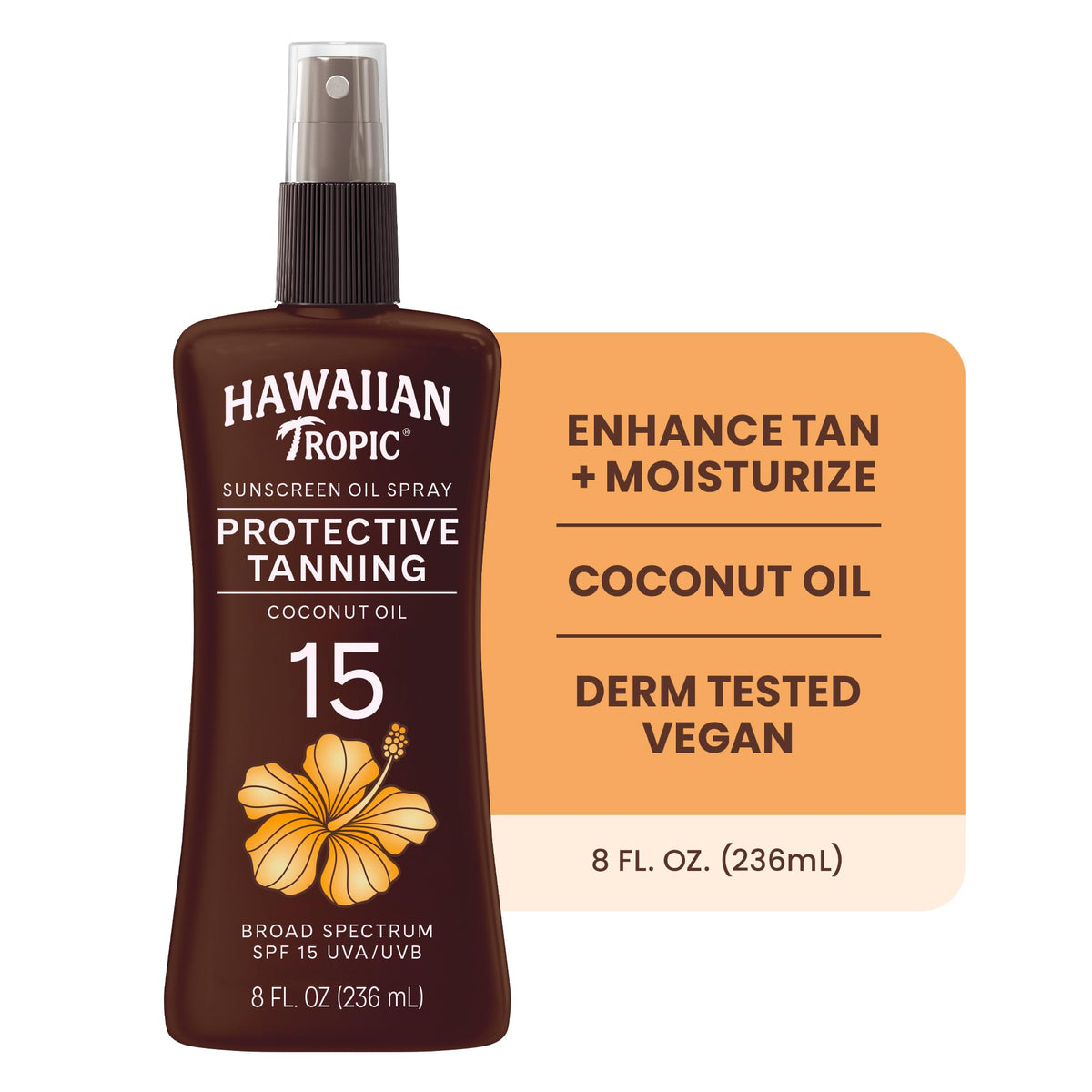 Hawaiian Tropic Tanning Oil Spray with coconut oil and cocoa butter ingredients