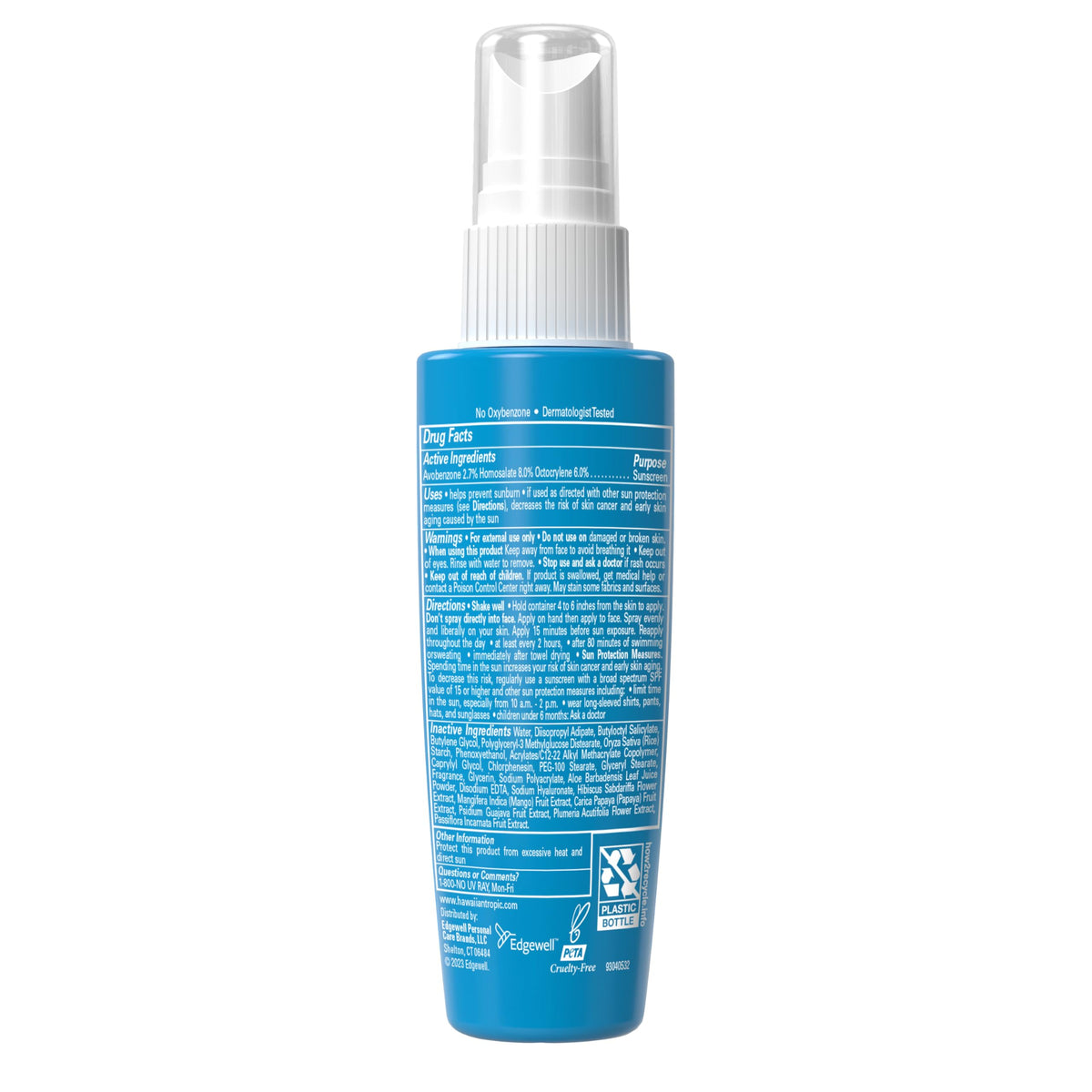 Hawaiian Tropic Water Mist SPF 30 packaging with dimensions