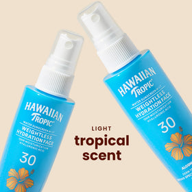 Hawaiian Tropic Water Mist SPF 30 side view showing spray nozzle