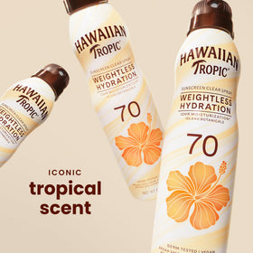 Hawaiian Tropic Weightless Hydration sunscreen spray application