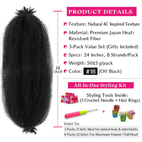 Hbegant Afro Twist Hair 24 inch close-up of texture
