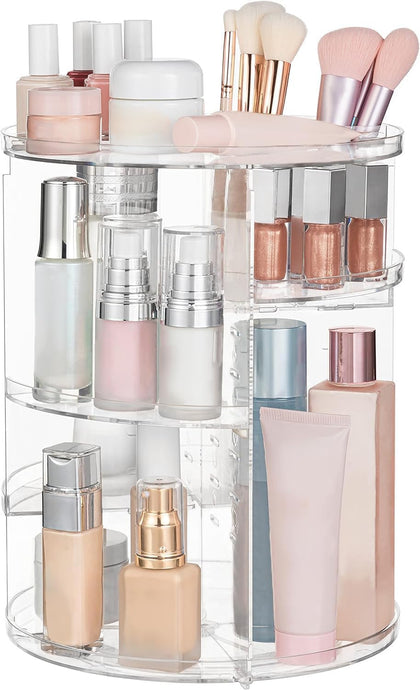 HBlife 360 Rotating Makeup Organizer front view with clear design