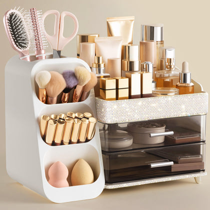 HBlife Makeup Organizer front view in Pearl White