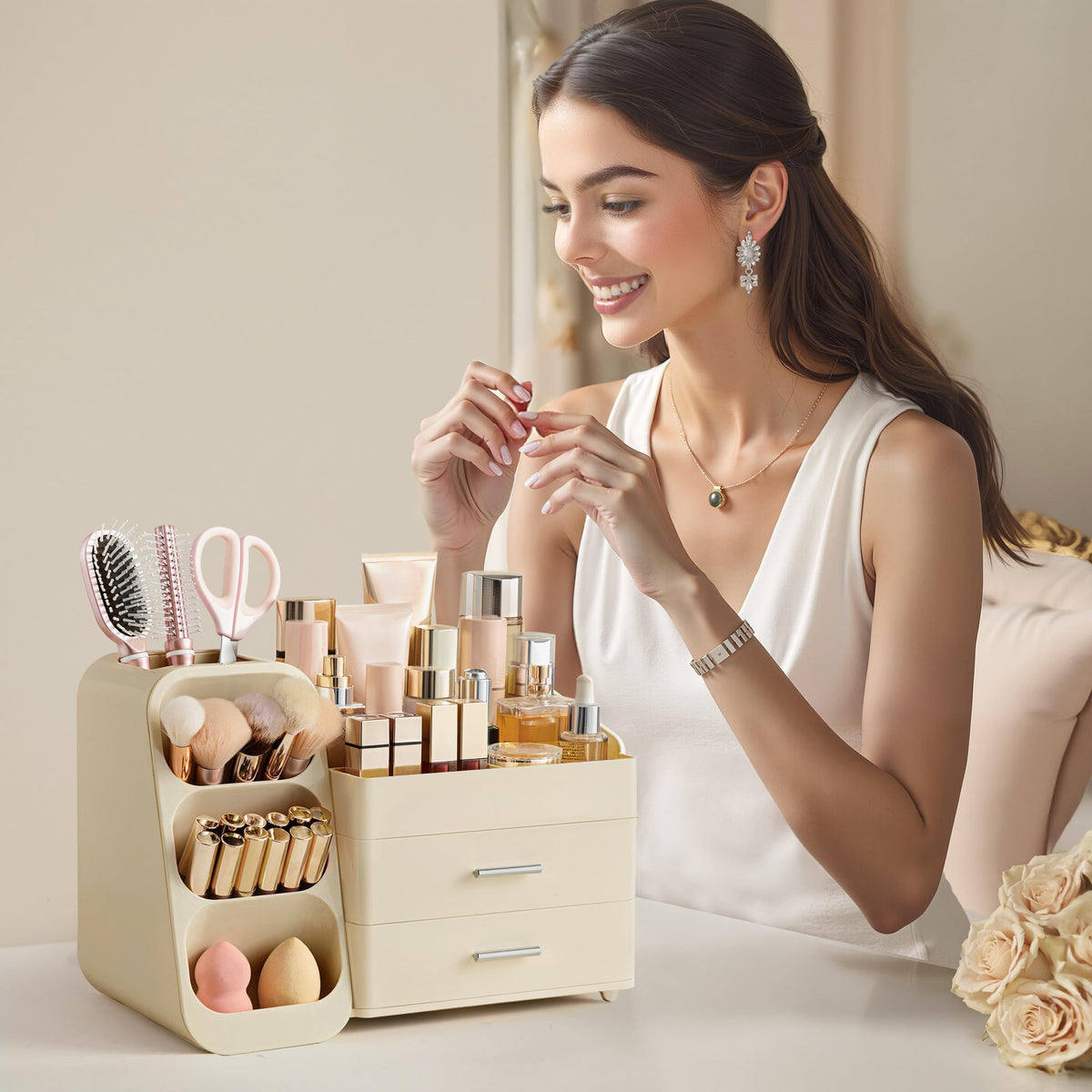HBlife Makeup Organizer lifestyle scene on a vanity