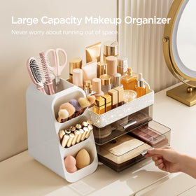 HBlife Makeup Organizer on a vanity with skincare products