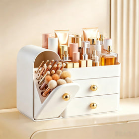 HBlife Makeup Organizer showing 27 brush slots and 2 clear drawers