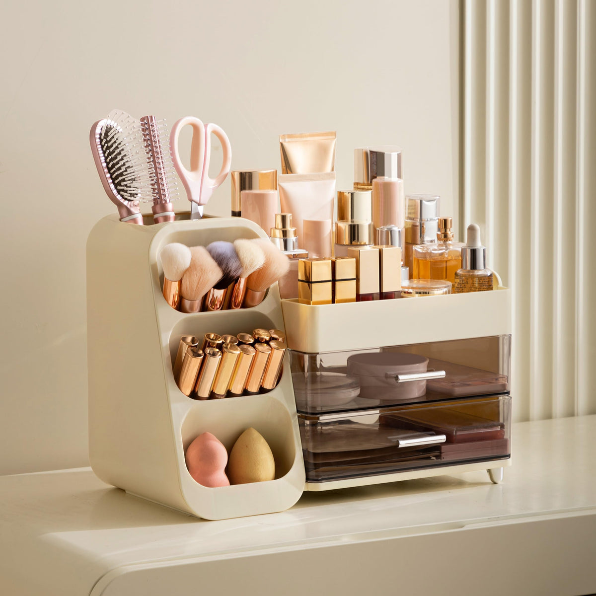 HBlife Makeup Organizer showing brush holder and storage slots