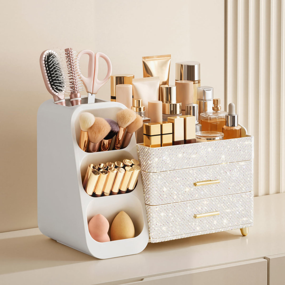 HBlife Makeup Organizer side view showing brush slots