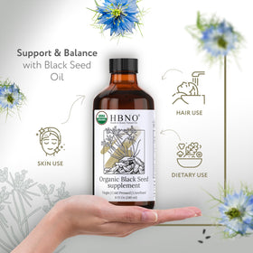 HBNO Organic Black Seed Oil 8oz bottle side view