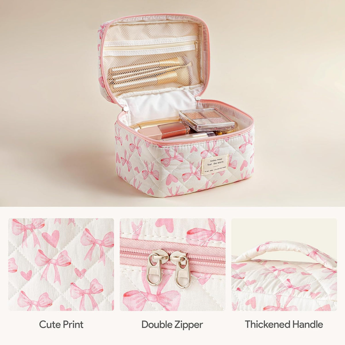 HBselect medium makeup bag measuring 10.4 x 3.5 x 7.1 inches