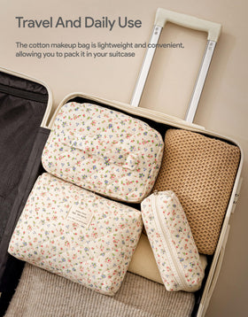 HBselect Quilted Makeup Bag Set all three bags arranged together