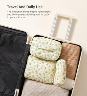 HBselect Quilted Makeup Bag Set all three bags arranged together