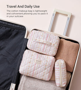 HBselect Quilted Makeup Bag Set all three bags stacked together