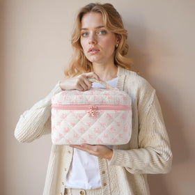 HBselect Quilted Makeup Bag Set folded for easy storage