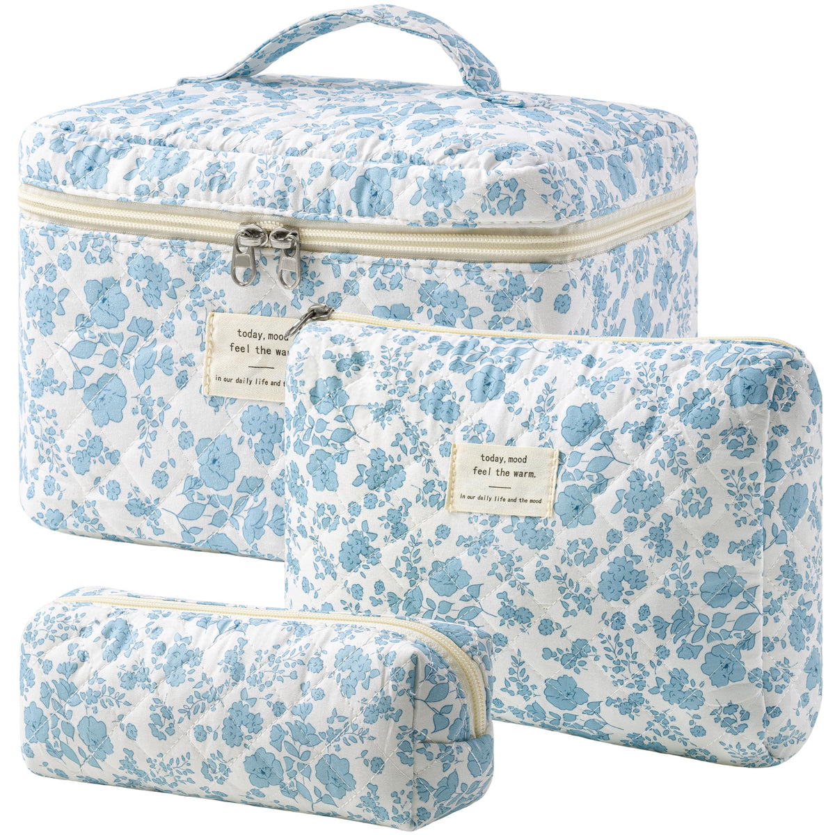 HBselect Quilted Makeup Bag Set front view with floral design