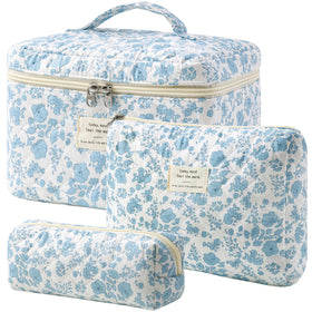 HBselect Quilted Makeup Bag Set front view with floral design