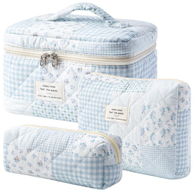 HBselect Quilted Makeup Bag Set front view with floral design
