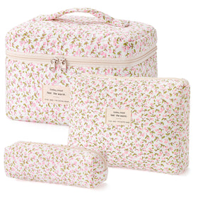 HBselect Quilted Makeup Bag Set front view with floral design