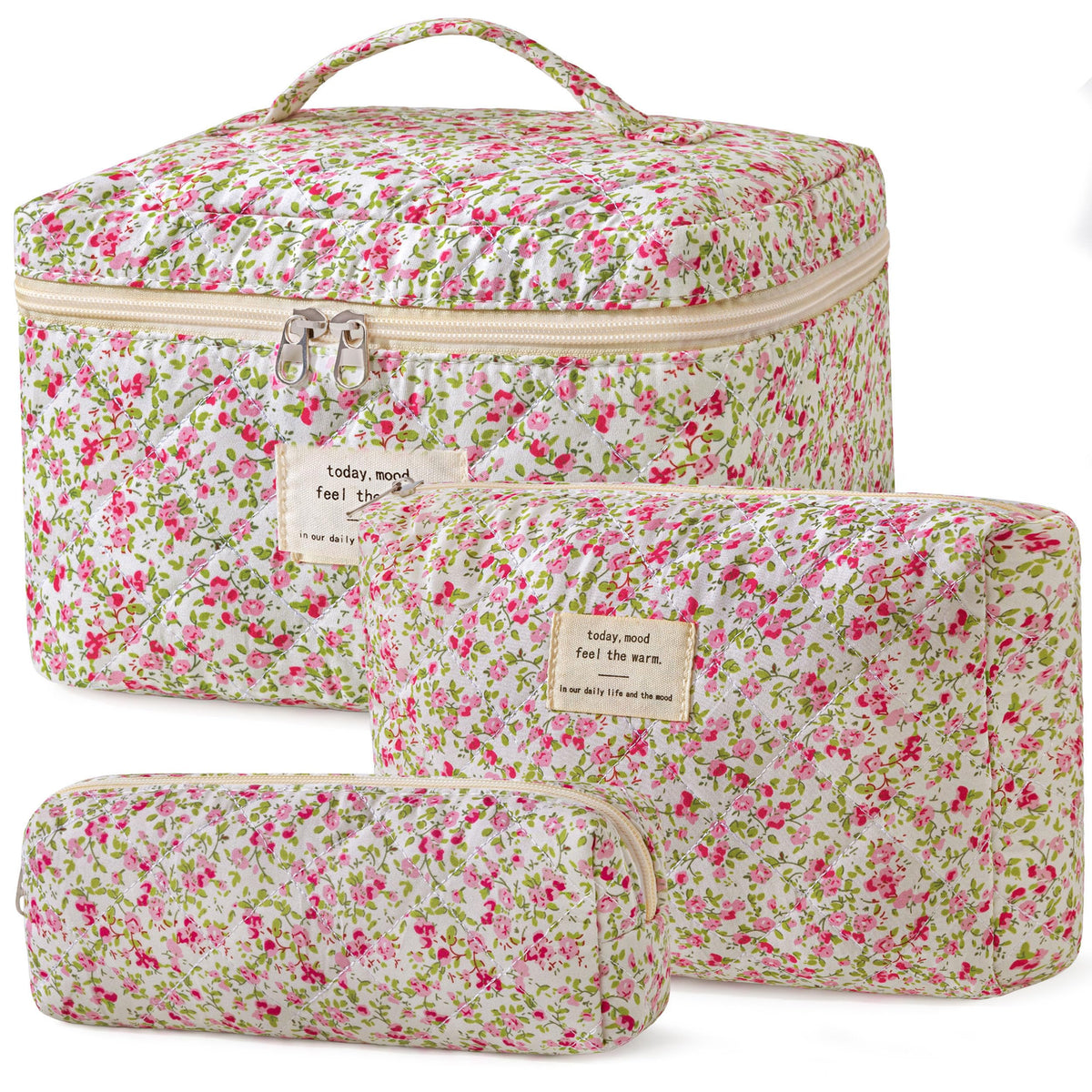 HBselect Quilted Makeup Bag Set front view with floral design