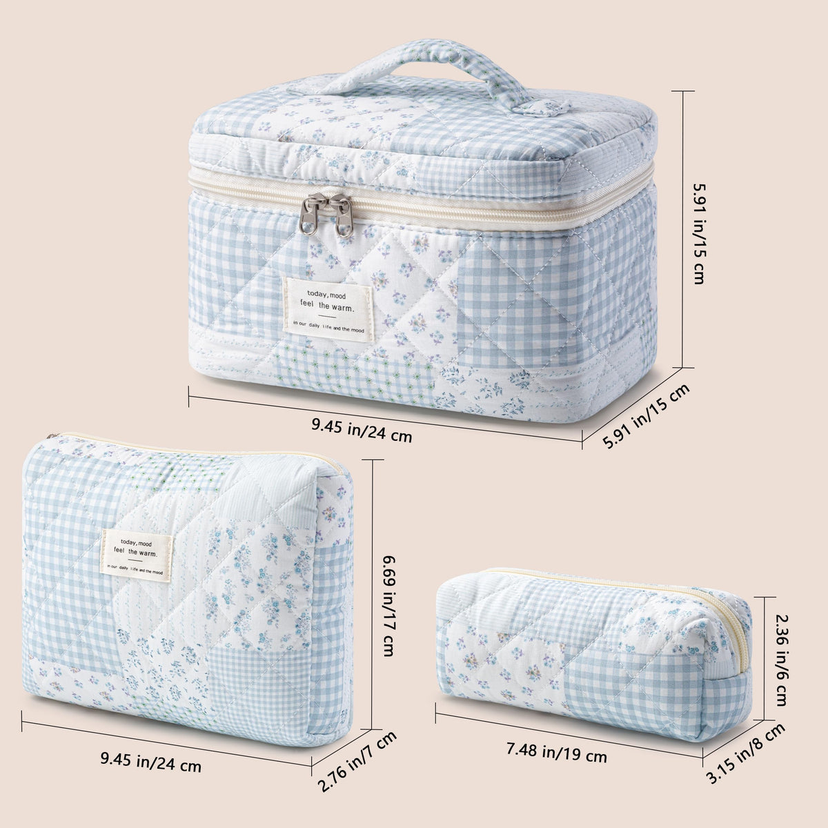 HBselect Quilted Makeup Bag Set in a travel suitcase