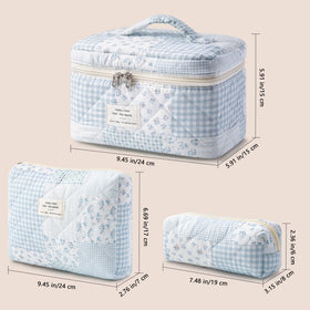 HBselect Quilted Makeup Bag Set in a travel suitcase