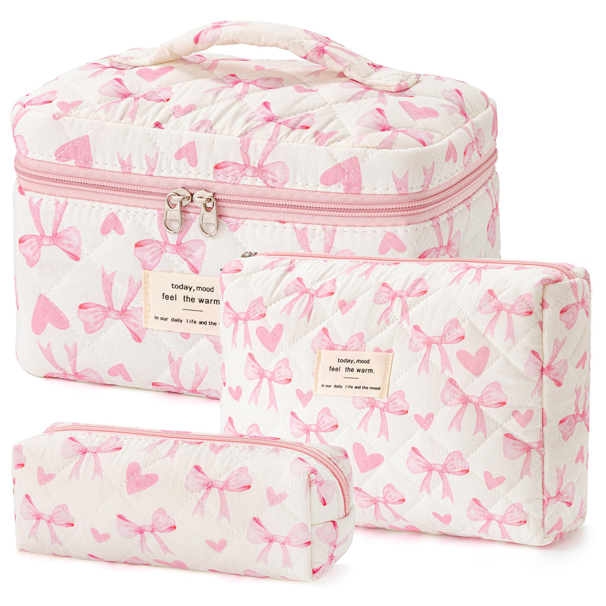 HBselect Quilted Makeup Bag Set in floral design front view