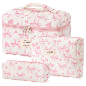 HBselect Quilted Makeup Bag Set in floral design front view