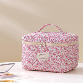 HBselect Quilted Makeup Bag Set inside view with cosmetics