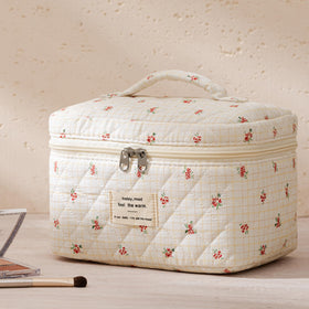 HBselect Quilted Makeup Bag Set inside view with cosmetics