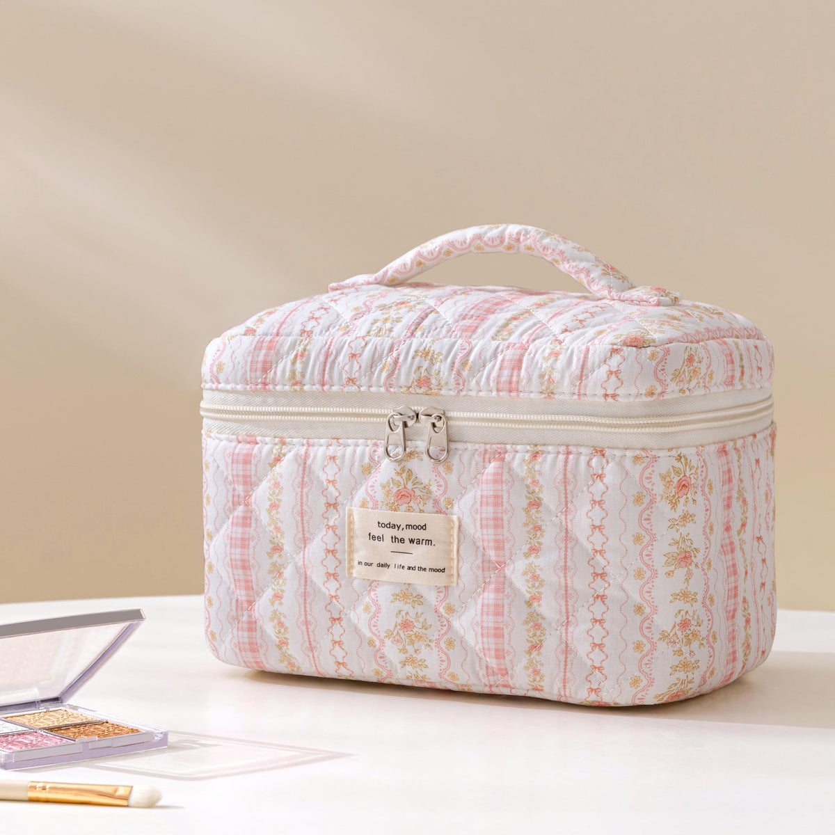HBselect Quilted Makeup Bag Set large bag filled with makeup essentials