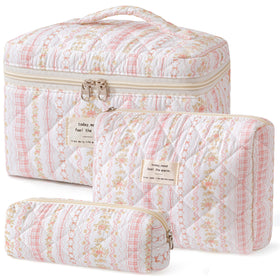 HBselect Quilted Makeup Bag Set large bag front view with floral design