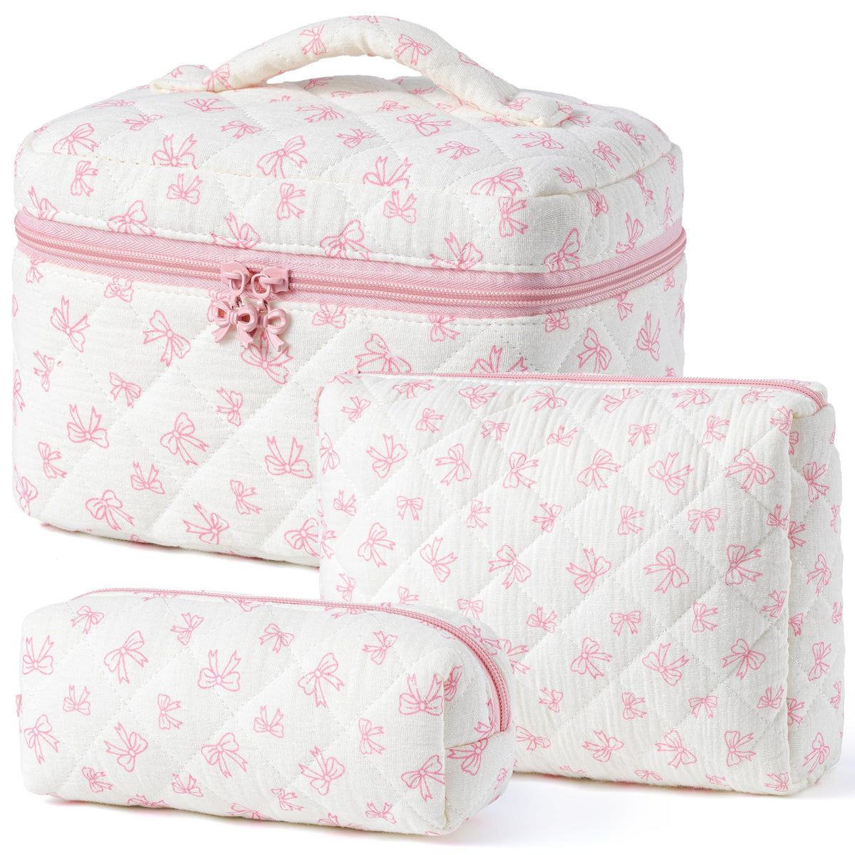 HBselect Quilted Makeup Bag Set large size front view with floral design