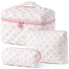 HBselect Quilted Makeup Bag Set large size front view with floral design