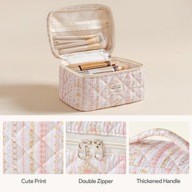 HBselect Quilted Makeup Bag Set medium bag side view showing floral pattern