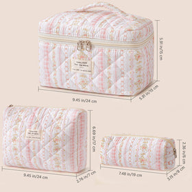 HBselect Quilted Makeup Bag Set medium bag with skincare products