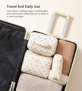 HBselect Quilted Makeup Bag Set showing all three sizes together