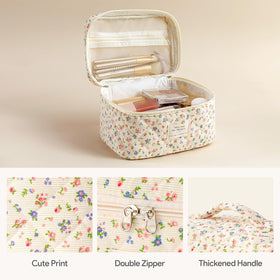HBselect Quilted Makeup Bag Set small bag top view showing zipper