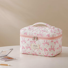 HBselect Quilted Makeup Bag Set with cosmetics inside