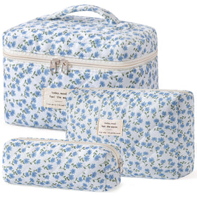 HBselect Quilted Makeup Bag Set with floral design front view