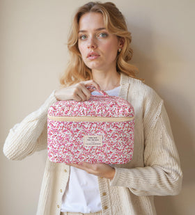 HBselect Quilted Makeup Bag Set with floral design on a table
