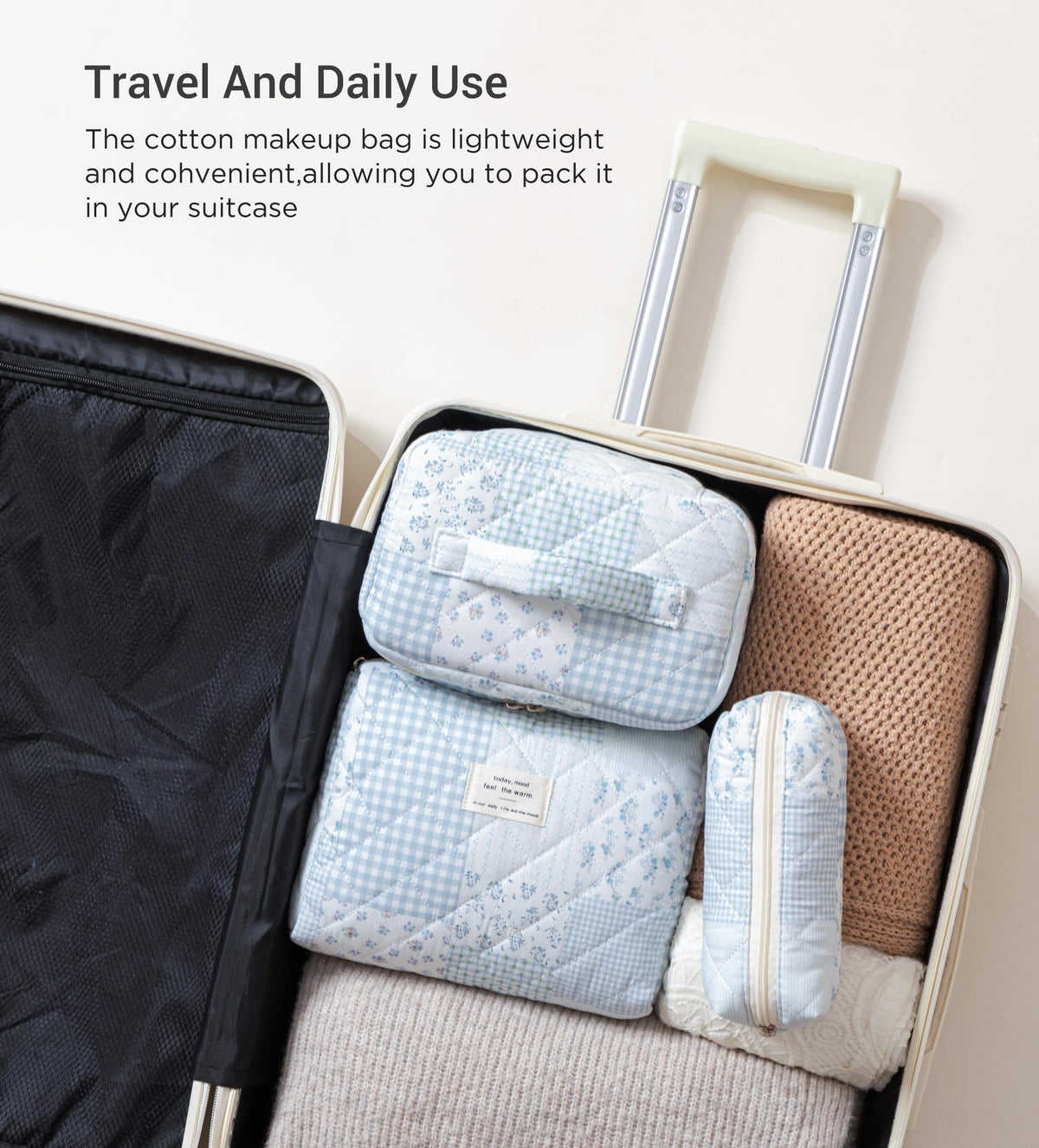 HBselect small makeup bag displayed with beauty products