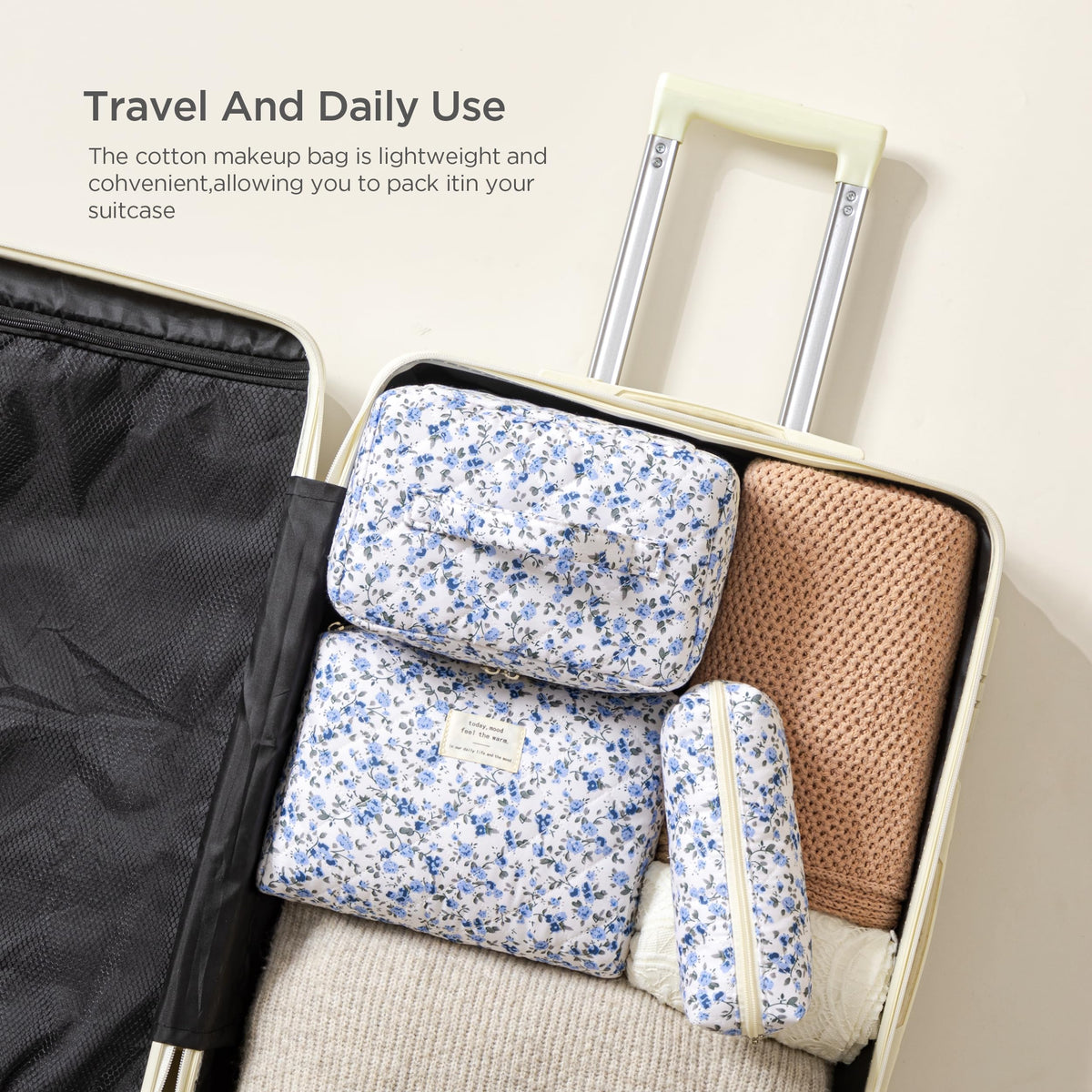 HBselect small makeup bag with floral pattern and zipper