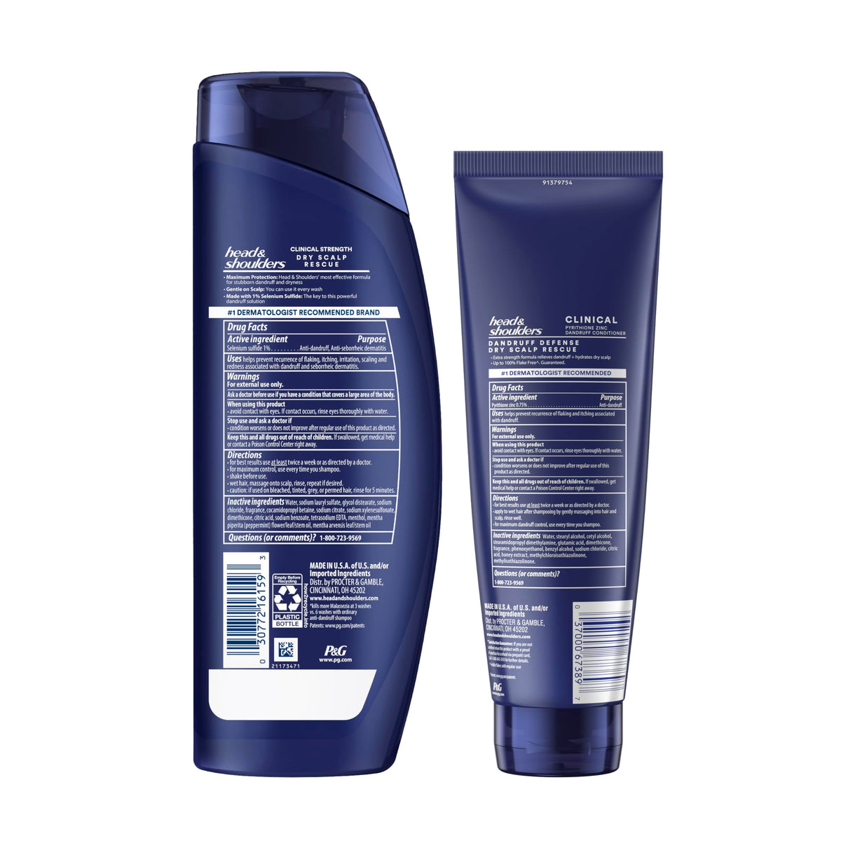 Head & Shoulders Clinical Strength Dry Scalp Rescue Shampoo and Conditioner on a bathroom shelf